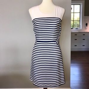Boutique White & Navy Striped Dress w/ Side Detail